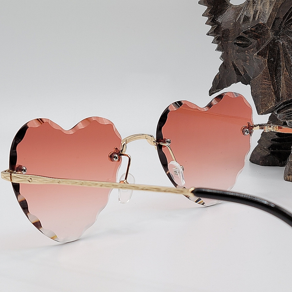 Limited Edition - Burnt Sienna Rimless Heart Shaped Sunglasses - Picture 2 of 4